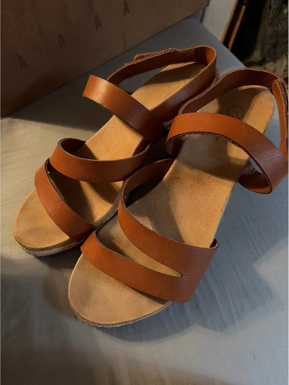 Comfort Plus Brown Leather Wedge Sandals Size 10